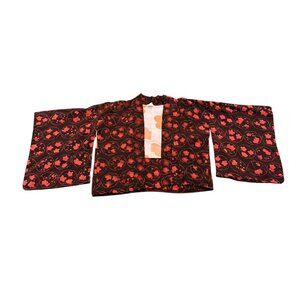 Women’s 2 Piece Cocktail Hour Pajama Set Burgundy Leaf Print Kimono Top & Shorts